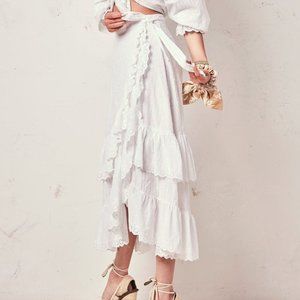 LoveShackFancy White Ruffle Tiered Eyelet Halle Skirt S